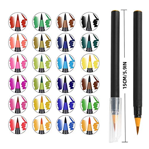 Estuche Rotuladores Acuarelables con punta suave, 24 plumas de pincel de acuarela + 1 pluma de pincel de agua, Plumas de dibujo, Estuche de Plumas de caligrafía, Plumas de pincel de acuarela