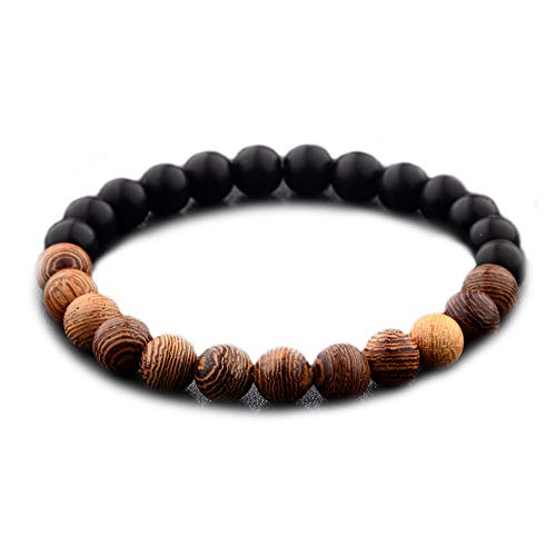 EXINOX Pulsera Tibetana de Cuentas de Sándalo | Hombre Mujer | Pulsera Tradicional Budista (Negro Mate)