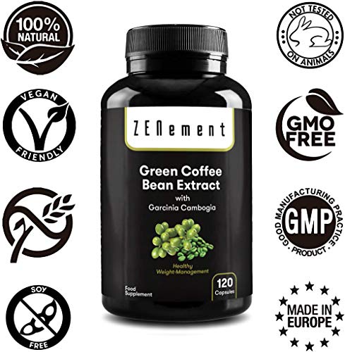 Extracto de Café Verde Natural con Garcinia Cambogia pura, 120 cápsulas, para perder peso, quemar grasas y disminuir el apetito, No GMO, 100% Natural