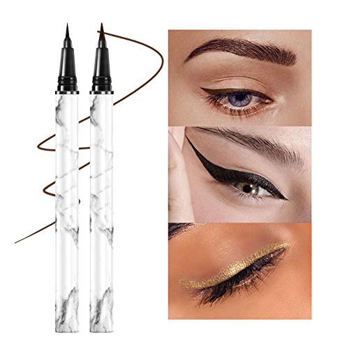 Eyeliner, Delineador de ojos, Delineador líquido de ojos, Delineador de ojos Impermeable, 2PCS negro Delineador Trazo Extrafino, Preciso Secado rápido,Delineador de larga duración, negro y marrón