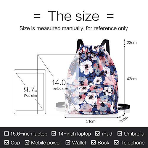 EZONTEQ Bolsa lona Bolsa casuale para PC Viaje Libros Acampada Estudiantes Escula Bolsa de cuerda Bolsas de gimnasia Mochila cuerda para Chico Chica Hombre Mujer - Flores, Pintura al óleo