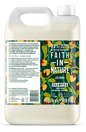 Faith in Nature Champú Natural de Jojoba, Suavizante, Vegano y No Testado en Animales, sin Parabenos ni SLS, para Cabello de Normal a Seco, Recarga de 5 l