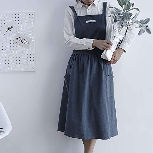 Falda Plisada con Viento Simple Delantal de Lino y algodón Delantal de Limpieza de Trabajo de cafetería y floristería para Mujeres Que se lavan - Negro, un