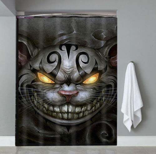 FANG2018 Top Cheshire Cat Alicia en el país de Las Maravillas Película Cortina de Ducha Personalizada Cortina de Ducha para baño Accesorios de Tela duraderos creativos con 12 Ganchos 180X180CM