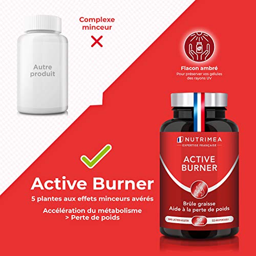 FAT BURNER - ACTIVE BURNER - Complemento a base de plantas - Quemagrasas potente - Pérdida de peso - 90 capsulas veganas - Supresor del Apetito