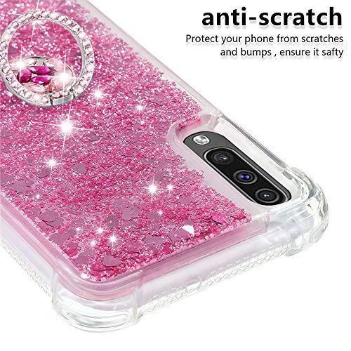 FAWUMAN Funda Samsung Galaxy A50/A505/A30S/A50S TPU Silicona Purpurina Carcasa,Funda para teléfono móvil de Arena movediza líquida en Forma de corazón con Base de Anillo de Diamantes