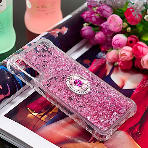 FAWUMAN Funda Samsung Galaxy A50/A505/A30S/A50S TPU Silicona Purpurina Carcasa,Funda para teléfono móvil de Arena movediza líquida en Forma de corazón con Base de Anillo de Diamantes