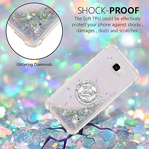 FAWUMAN Funda Samsung Galaxy J4+ / J4 Plus TPU Silicona Purpurina Carcasa,Funda para teléfono móvil de Arena movediza líquida en Forma de corazón con Base de Anillo de Diamantes