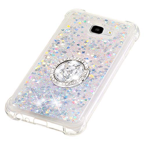 FAWUMAN Funda Samsung Galaxy J4+ / J4 Plus TPU Silicona Purpurina Carcasa,Funda para teléfono móvil de Arena movediza líquida en Forma de corazón con Base de Anillo de Diamantes