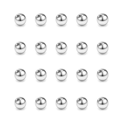 FECTAS 20pcs Acero Inoxidable Piercing Bolas Plata Piezas de Repuesto Piercing Joyería(2.5/3/4/5/6/8mm)