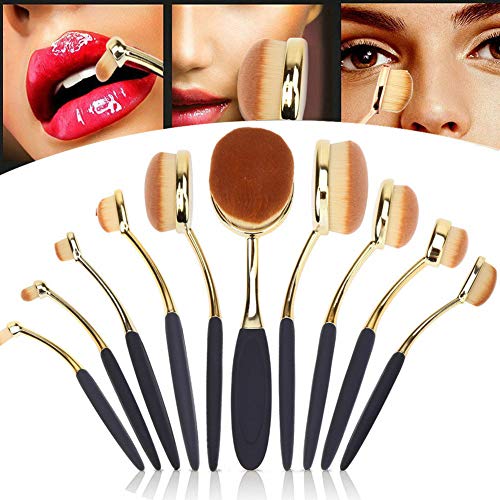 FeelavaBrochas de maquillaje, 10 piezas de pinceles de mezcla de tinta, varios tamaños, para mujeres, utensilios de maquillaje, suave,de cepillo de dientes, herramienta para polvo corrector, Negro