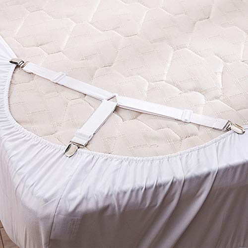 Felly 4 Piezas Sujetadores para Sábanas Ajustables Elásticos Correas Cama Clips para Sábana Bajera Fundas de Colchón Sofá (Blanco)