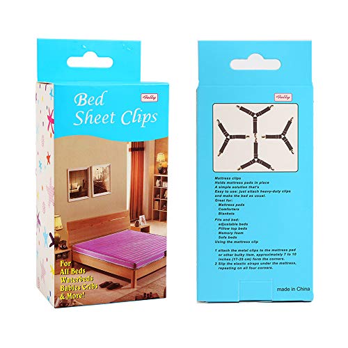 Felly 4 Piezas Sujetadores para Sábanas Ajustables Elásticos Correas Cama Clips para Sábana Bajera Fundas de Colchón Sofá (Blanco)