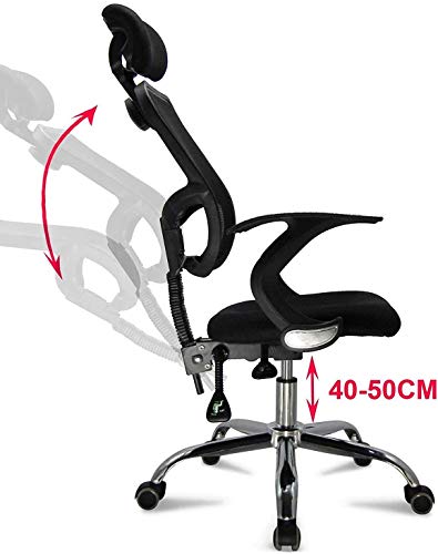 Femor Silla de Escritorio de Oficinam con Respaldo Transpirable, Silla de Escritorio Ergonómica con Reposacabezas, Soporte Lumbar Ajustable, Altura Ajustable, Carga Máxima 130 kg, Negro