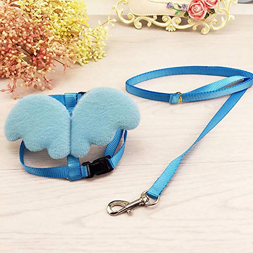 FHNLKFS Cute Angel Pet Dog Correas y Collares Set Puppy Leads para Perros pequeños Gatos Designer Ajustable Dog Arnés Pet Traction Rope-Azul M_España