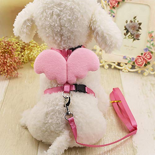 FHNLKFS Cute Angel Pet Dog Correas y Collares Set Puppy Leads para Perros pequeños Gatos Designer Ajustable Dog Arnés Pet Traction Rope-Rosa M_España