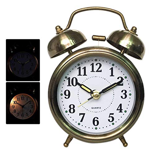 Fiyuer Reloj Despertador Vintage, Despertador Retro de Metal Mini con luz Nocturna y Alarma Progresiva despertadores analogicos Silencioso a Pilas Unidad de Cuarzo(Bronce)