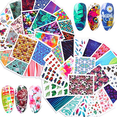 FLOFIA 45 Hojas Calcomanías Autoadherentes Pegatinas Uñas al Agua Transferencia Decorativas Etiqueta Engomada del Arte del Clavo Nail Stickers para DIY Decoración Uñas Manicura Nail Art Accesorios