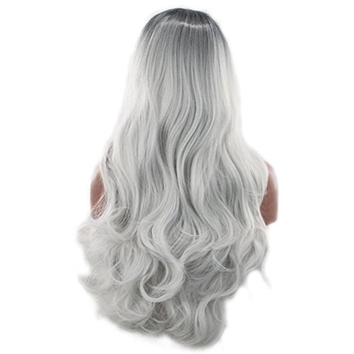 Frcolor Long Wave Curly Cosplay Peluca Lolita Estilo Anime Costume Pelucas Negro Ombre Gris