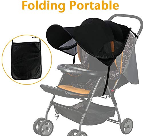 FREESOO Toldo Protector Solar Universal para Cochecitos Capazos Carrito de Bebé Sillas de Paseo Sombrilla Parasol Protección UV contra el Viento a Prueba de Lluvia con Malla Transpirable Negro