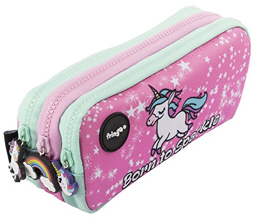 FRINGOO - Trousse à crayons avec 3 compartiments jolie et amusante - Pour enfant Large Born To Sparkle - 3 Compartments