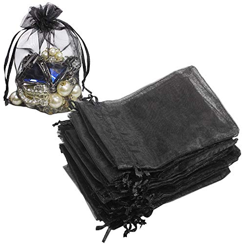 Frmarche Organza Bolsa de Regalo 100pcs Bolsas Joyas Caramelo Bolsa de Dulces de Boda 9 * 12cm (Negro)