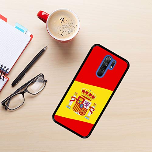 Funda Negra para [ Xiaomi Redmi 9 ] diseño [ Ilustración 2, Bandera de España ] Carcasa Silicona Flexible TPU