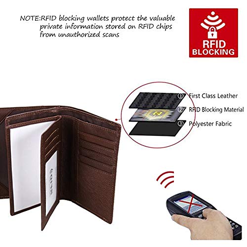 Funda Pasaporte Carteras de Piel para Hombre Mujer RFID Bloqueo Tarjetas de Crédito Monedero Silm Billetera Cremallera Café