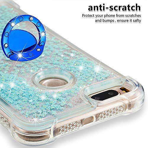 Funda Xiaomi Mi A1 / Xiaomi 5X TPU Silicona Purpurina Carcasa,Funda para teléfono móvil de Arena movediza líquida en con Base de Anillo de Diamantes (Estrellas Azules Fluorescentes)