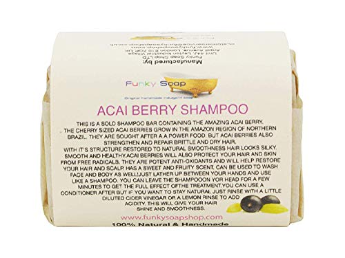 Funky Soap Baya de Acai Barra Champú, 100% Natural Hecho a Mano, 1 Barra de 120g