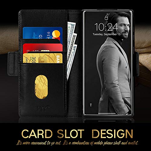 FYY Funda Galaxy Note 20 Ultra, [Cuero Genuino][Función de RFID]Funda Cubierta Protectora de Folio Volteada Hecha a Mano con[Función Kickstand]y[Ranuras de Tarjetas]para Note 20 Ultra(6.9") 2020 Negro