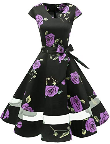 Gardenwed Vintage Vestidos Coctel Corto 50s Vestido de la Fiesta para Mujer Purple Rose 3XL