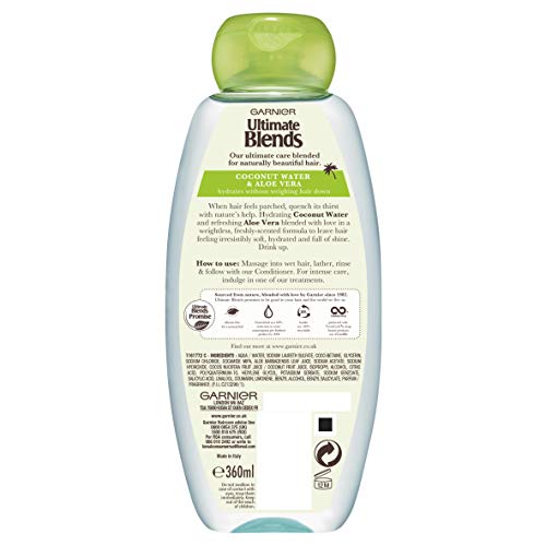 Garnier ultimate blends agua de coco seco cabello Champú, 360 ml, pack de 6