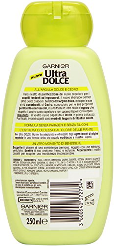 Garnier Ultra Dolce Arcilla Dolce y Cedro Champú Purificante para cabellos sensibles a engrasados, 250 ml