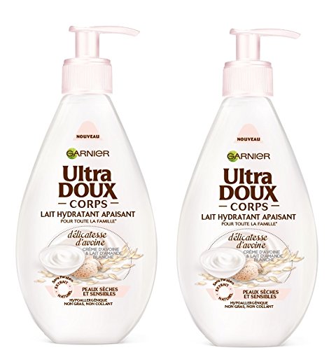 Garnier Ultra Doux calmante leche crema hidratante para el cuerpo de avena y almendra blanca 250ml de leche - Juego de 2