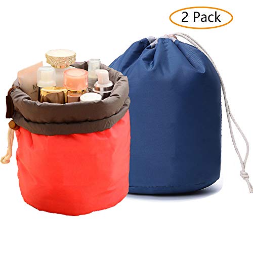 GCOA 2 Pcs Bolsas de cosméticos cilíndricas Oxford, Bolsa de Maquillaje Viaje Neceser de Almacenamiento de Aseo para Mujer Niña(Rojo/Azul Oscuro)