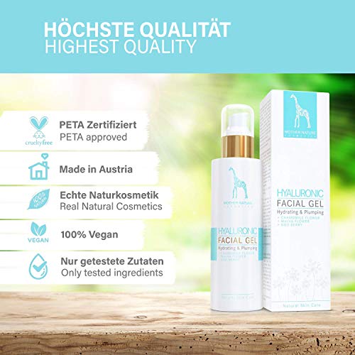 Gel Hidratante Facial de Ácido Hialurónico con Manzanilla Real - NATURAL, VEGANO - para Mujer y Hombre - 100ml Hecho en Austria - Alta Hidratación y Efecto Antiarrugas, para Pieles Mixtas e Impuras