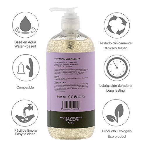 Gel Lubricante intimo a base de agua 500 Ml hidratante combate sequedad íntima ingredientes ecológicos formulación propia apto para veganos 500ML (Neutro)