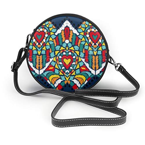 Generies Bolso de cuero,Ethnic Aztec Figure TribalBolso bandolera de hombro resistente al aceite para mujer, Bolso cosmético de moda, Bolso redondo de cuero estampado nano, 7.1x2.36 (pulgadas)