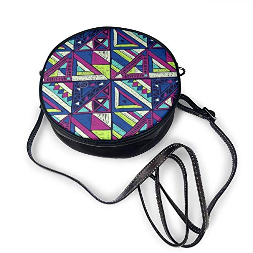 Generies Bolso de cuero,Ethnic Aztec Figure TribalBolso bandolera de hombro resistente al aceite para mujer, Bolso cosmético de moda, Bolso redondo de cuero estampado nano, 7.1x2.36 (pulgadas)