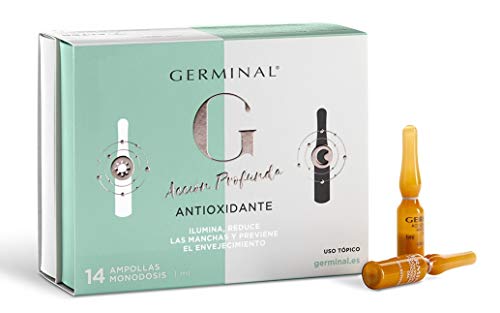 Germinal Acción Profunda Antioxidante Noche y Día - Serum Facial con Vitamina C, Vitamina E y Vitamina B12 con Efecto Antimanchas, Antiedad y FPS 30-7 Ampollas Día x 1ml, 7 Ampollas Noche x 1ml