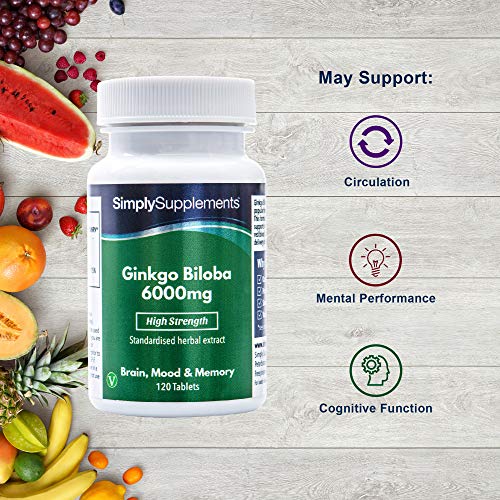 Ginkgo Biloba 6.000mg - ¡Bote para 4 meses! - Apto para veganos - 120 comprimidos - SimplySupplements