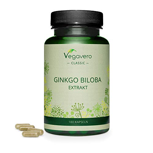 Ginkgo Biloba Vegavero® 6000 mg | El Único Estandarizado a 24% Flavonoides y 6% Terpenos | Sin Estearato de Magnesio | Circulación & Piernas Cansadas + Memoria + Antioxidante | 180 Cápsulas