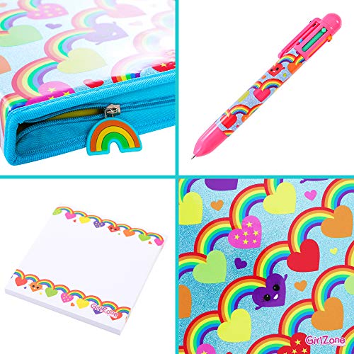 GirlZone Regalos para Niñas -Estuche Escolar Completo Niña, 43 Piezas De Útiles Escolares, Cumpleaños De Arco Iris y Unicornios, Estuche Escolar Niña 4 a 12 años