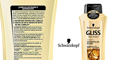 Gliss - Champú Ultimate Oil elixir - Para cabellos quebradizos y con falta de nutrición - 400ml - Schwarzkopf : Pack de 3 = 1200ml