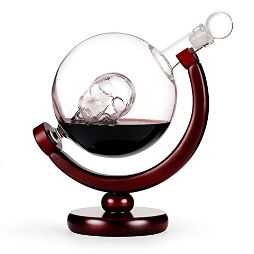 Globe Decantador De Whisky De Cristal con Soporte, Juego De Decantador De Globos, Incluye Marco De Madera, 2 Vasos