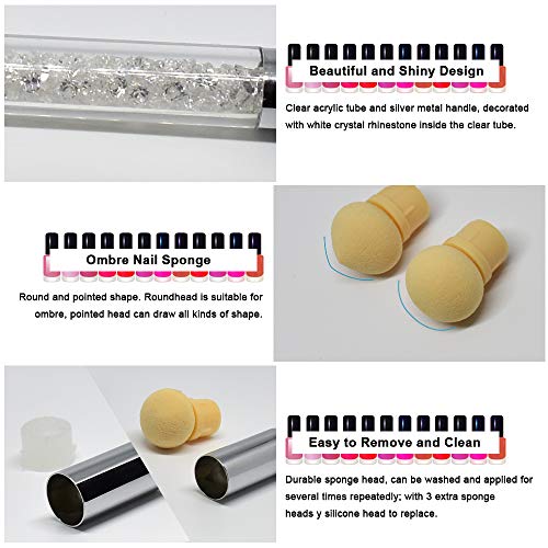 GOLRISEN Pincel Degradado Uñas con 4 Repuestos, Esponja para Uñas, Doble Cabezal, Pincel Nail Art, Esponja y Silicona, Pincel Gel para Hacer Bricolaje y Decorar Tus Uñas, para El Degradado de Color