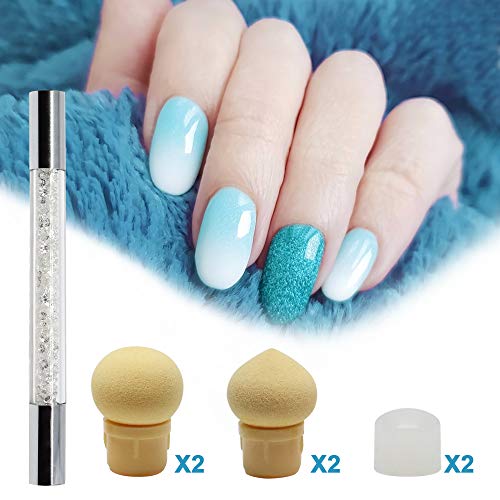 GOLRISEN Pincel Degradado Uñas con 4 Repuestos, Esponja para Uñas, Doble Cabezal, Pincel Nail Art, Esponja y Silicona, Pincel Gel para Hacer Bricolaje y Decorar Tus Uñas, para El Degradado de Color