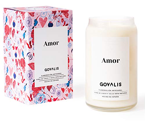 GOVALIS Vela Amor | Perfumadas y Aromáticas | Cera de Soja & Coco 100% Natural – Velas Recuerdos Relajación Decorativas Yoga Cumpleaños San Valentín Regalos Originales – 70-90 h – 390 g