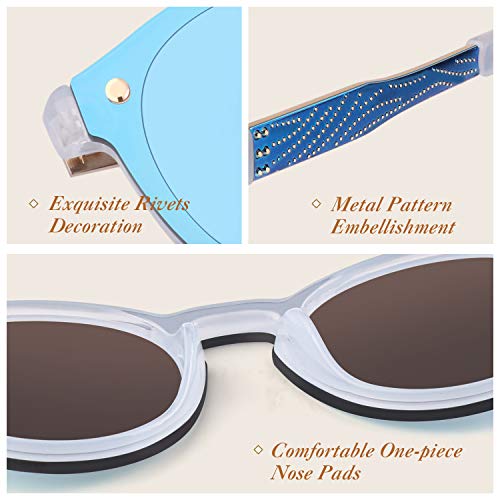 GQUEEN Futurista Sin Marco Redondas Gafas de Sol Protector Reflexivo Espejo Anteojos para Hombre Mujer MEO5